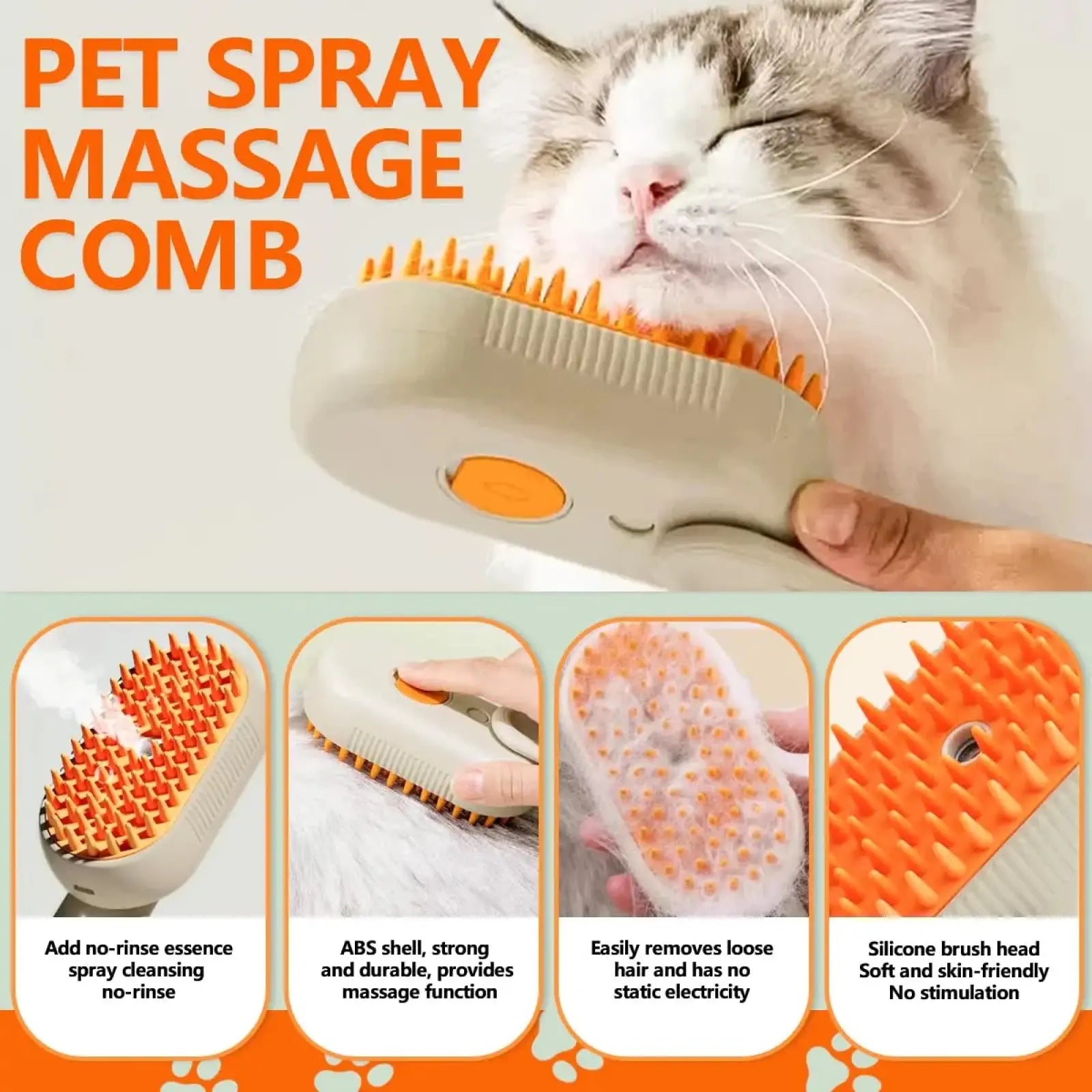 Pet Steam Brush for Cats and Dogs, 3 in 1 Deshedding Grooming Comb with Spray Mist, Hair Removal Brush for Loose Fur and Shedding, Gentle Massage Detangler