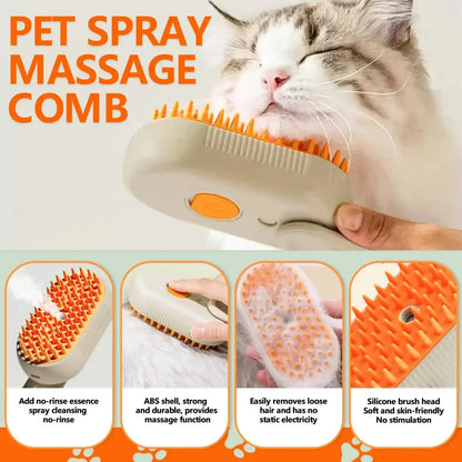 Pet Steam Brush for Cats and Dogs, 3 in 1 Deshedding Grooming Comb with Spray Mist, Hair Removal Brush for Loose Fur and Shedding, Gentle Massage Detangler