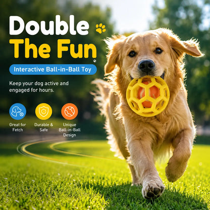 3 Pack Dog Toy Balls with Built-In Tennis Ball, Soft TPR Hollow Chew Toy for Dental Cleaning, Floating Interactive Fetch Toy for Small, Medium, and Large Dogs, Indoor Outdoor Pool Play