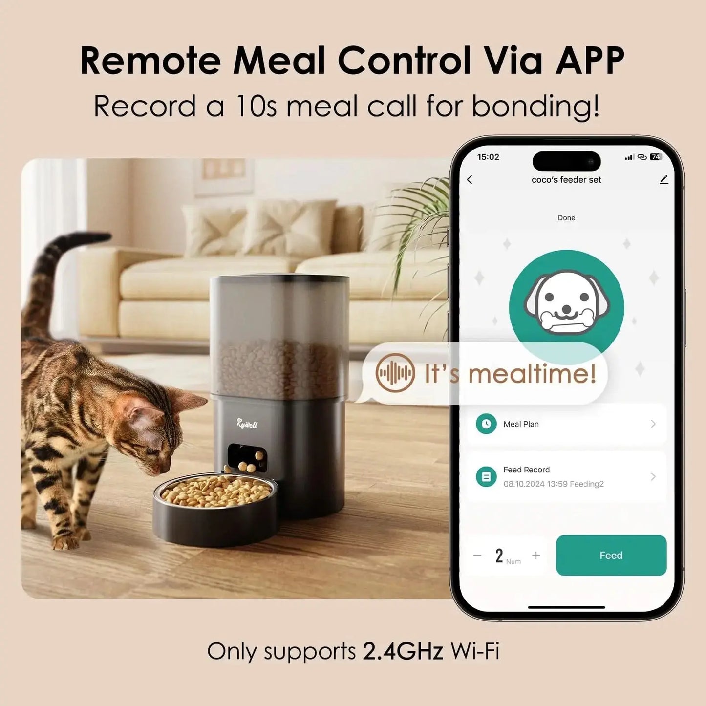 Automatic Cat Feeder with Water Fountain, WiFi App-Controlled 2 in 1 Feeding Set, Programmable Timed Dispenser with Voice Recorder, Dual Power, 3L Food and 2.5L Water