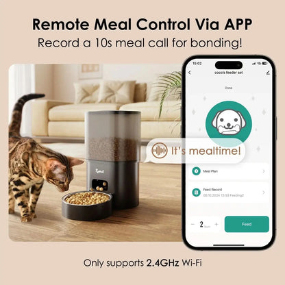 Automatic Cat Feeder with Water Fountain, WiFi App-Controlled 2 in 1 Feeding Set, Programmable Timed Dispenser with Voice Recorder, Dual Power, 3L Food and 2.5L Water