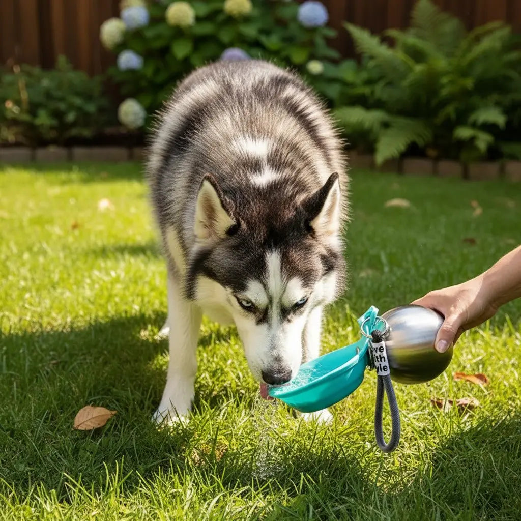 Portable Dog Water Bottle with Foldable Bowl, Leak-Proof Travel Water Dispenser for Dogs, 304 Stainless Steel 287ml Cup for Walks and Hiking