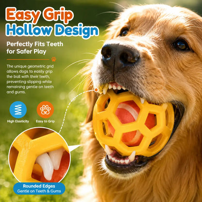 3 Pack Dog Toy Balls with Built-In Tennis Ball, Soft TPR Hollow Chew Toy for Dental Cleaning, Floating Interactive Fetch Toy for Small, Medium, and Large Dogs, Indoor Outdoor Pool Play