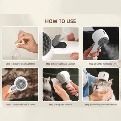 Pet Deshedding Brush for Cats and Dogs, 2 in 1 Steam Spray Grooming Comb, Self-Cleaning Hair Removal Brush for Loose Fur and Shedding, Gentle Massage Detangler
