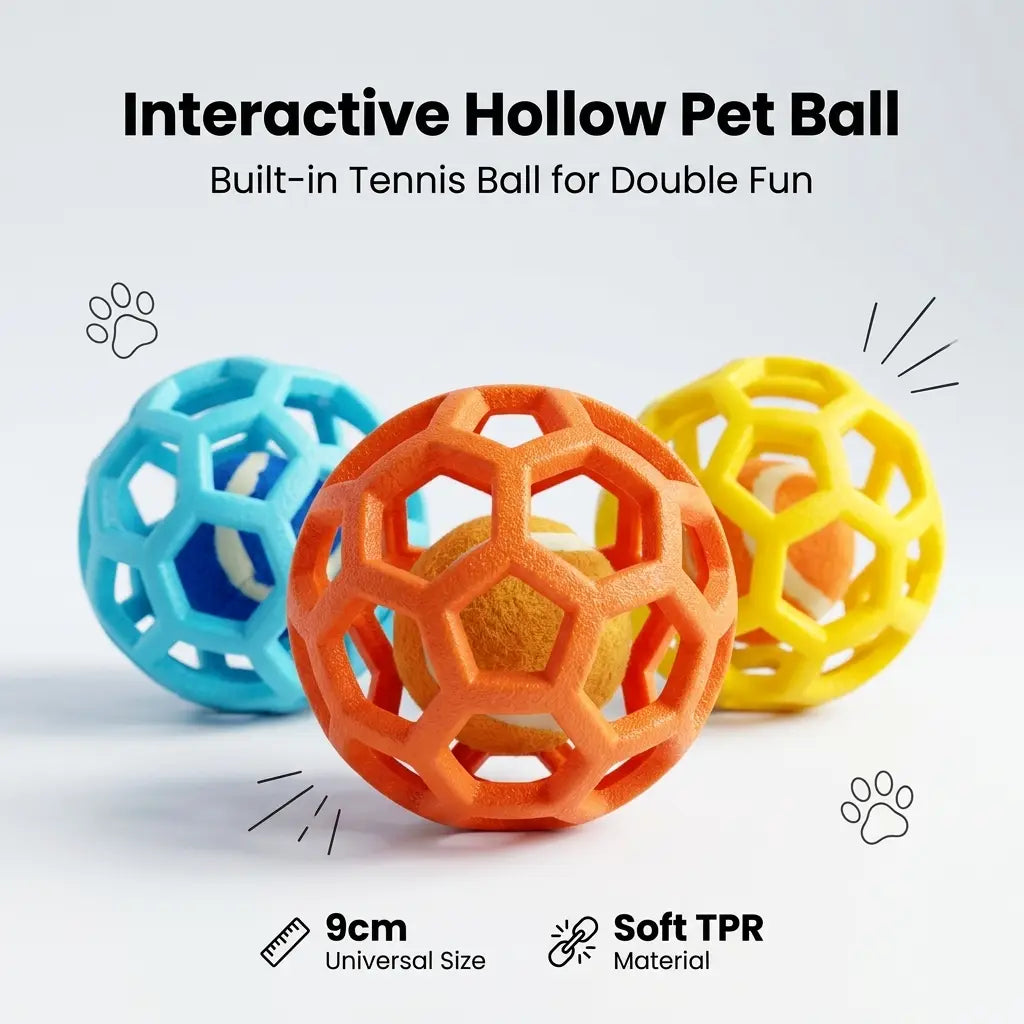 3 Pack Dog Toy Balls with Built-In Tennis Ball, Soft TPR Hollow Chew Toy for Dental Cleaning, Floating Interactive Fetch Toy for Small, Medium, and Large Dogs, Indoor Outdoor Pool Play