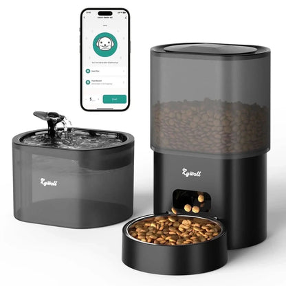 Automatic Cat Feeder with Water Fountain, WiFi App-Controlled 2 in 1 Feeding Set, Programmable Timed Dispenser with Voice Recorder, Dual Power, 3L Food and 2.5L Water