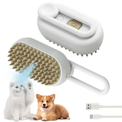 Pet Steam Brush for Cats and Dogs, 3 in 1 Deshedding Grooming Comb with Spray Mist, Hair Removal Brush for Loose Fur and Shedding, Gentle Massage Detangler