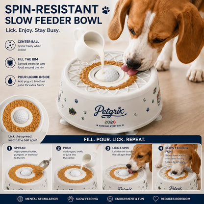 Slow Feeder Dog Bowl with Lick Mat Ball, No-Spill Interactive Enrichment Feeder, Strong Suction Base for Peanut Butter, Yogurt, and Bone Broth, Soccer Design for Dogs