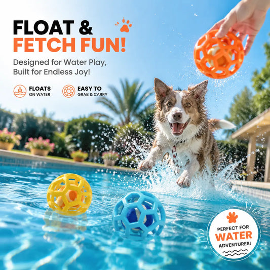3 Pack Dog Toy Balls with Built-In Tennis Ball, Soft TPR Hollow Chew Toy for Dental Cleaning, Floating Interactive Fetch Toy for Small, Medium, and Large Dogs, Indoor Outdoor Pool Play