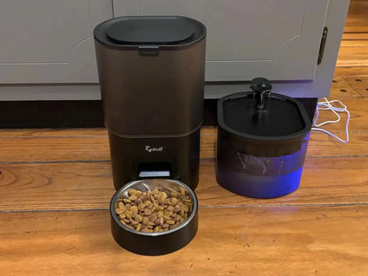 Automatic Cat Feeder with Water Fountain, WiFi App-Controlled 2 in 1 Feeding Set, Programmable Timed Dispenser with Voice Recorder, Dual Power, 3L Food and 2.5L Water