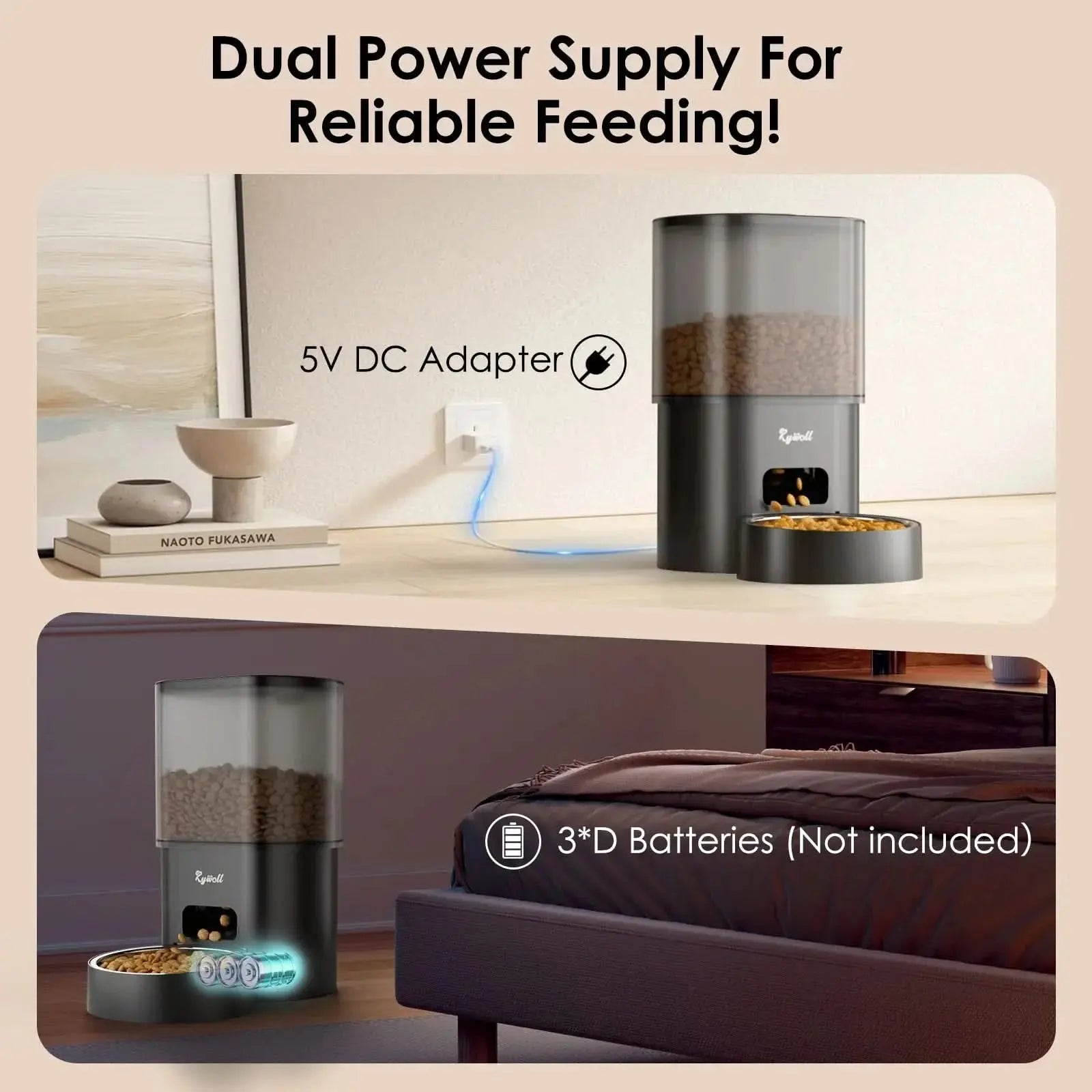 Automatic Cat Feeder with Water Fountain, WiFi App-Controlled 2 in 1 Feeding Set, Programmable Timed Dispenser with Voice Recorder, Dual Power, 3L Food and 2.5L Water