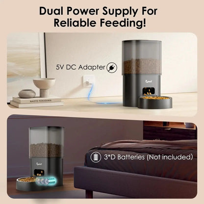 Automatic Cat Feeder with Water Fountain, WiFi App-Controlled 2 in 1 Feeding Set, Programmable Timed Dispenser with Voice Recorder, Dual Power, 3L Food and 2.5L Water