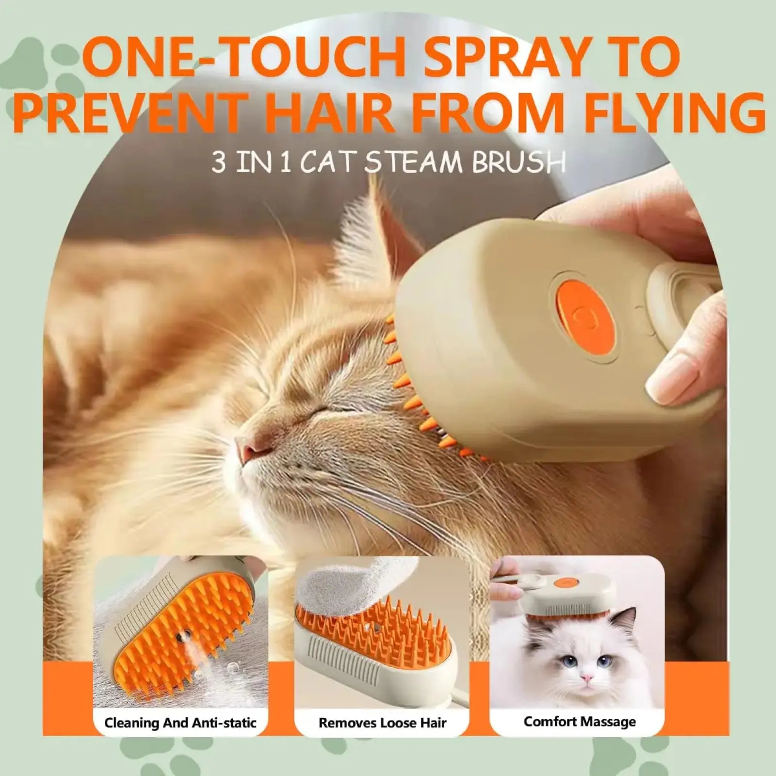 Pet Steam Brush for Cats and Dogs, 3 in 1 Deshedding Grooming Comb with Spray Mist, Hair Removal Brush for Loose Fur and Shedding, Gentle Massage Detangler