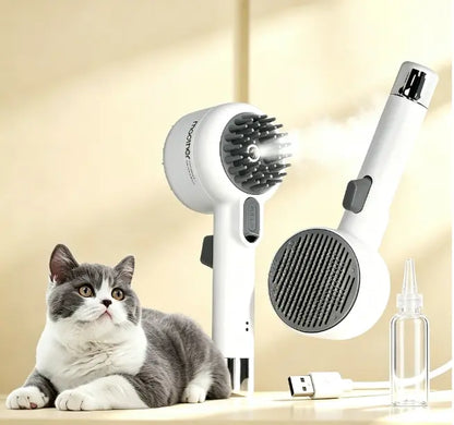 Pet Deshedding Brush for Cats and Dogs, 2 in 1 Steam Spray Grooming Comb, Self-Cleaning Hair Removal Brush for Loose Fur and Shedding, Gentle Massage Detangler