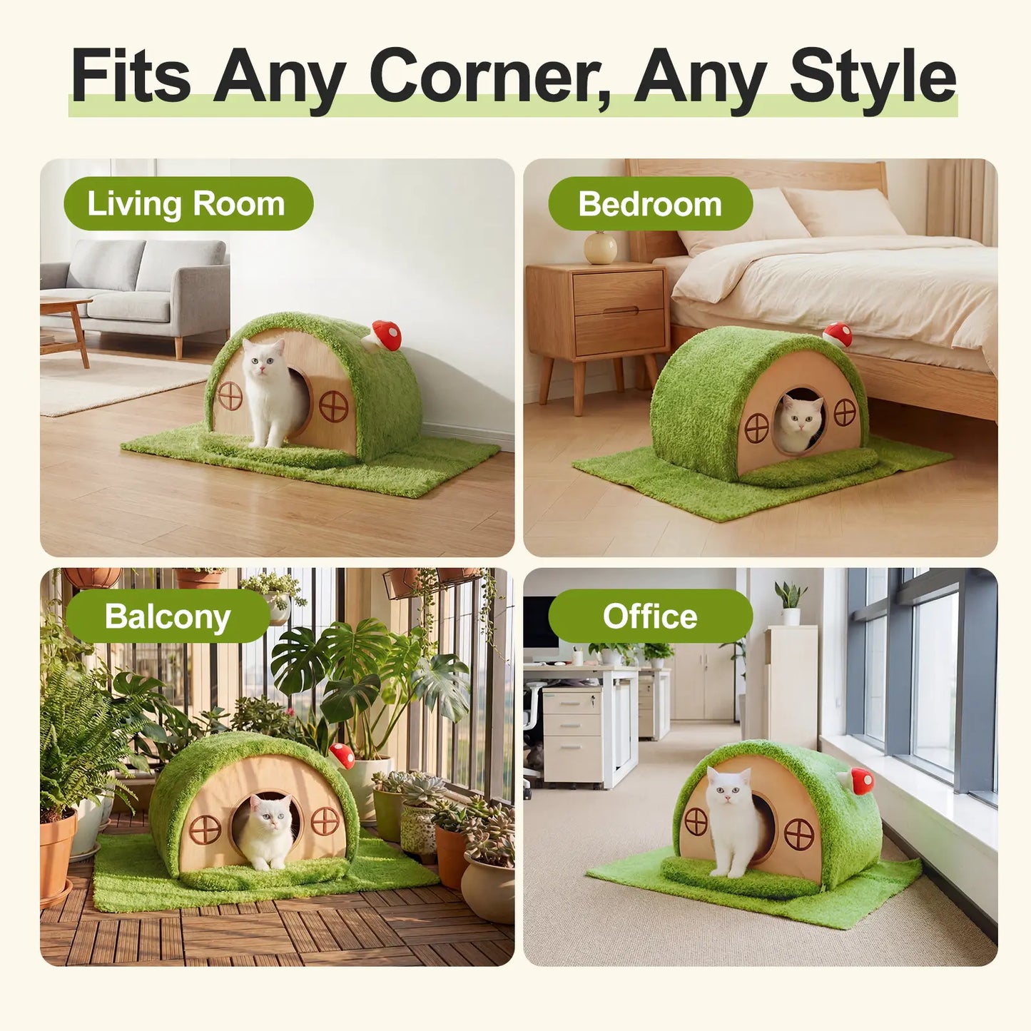 Cat Cave Bed for Indoor Cats, Enclosed Tree Hole Hideaway Nest, Crystal Velvet Warming Tent with Washable Cushion and Anti-Slip Bottom, Cozy Covered House for Kittens and Small Cats