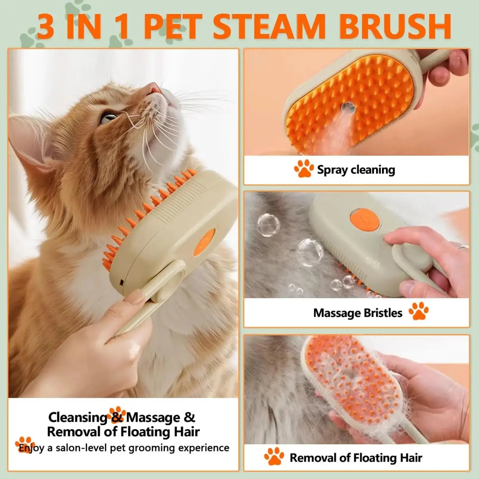Pet Steam Brush for Cats and Dogs, 3 in 1 Deshedding Grooming Comb with Spray Mist, Hair Removal Brush for Loose Fur and Shedding, Gentle Massage Detangler