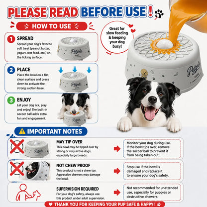 Slow Feeder Dog Bowl with Lick Mat Ball, No-Spill Interactive Enrichment Feeder, Strong Suction Base for Peanut Butter, Yogurt, and Bone Broth, Soccer Design for Dogs