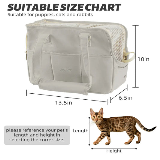 Soft Pet Carrier Bag for Small Dogs, Cats, and Rabbits, Foldable Travel Carrier with Safety Tether, 5 Storage Pockets, and Ventilated Mesh, Portable Puppy Kitten Bag